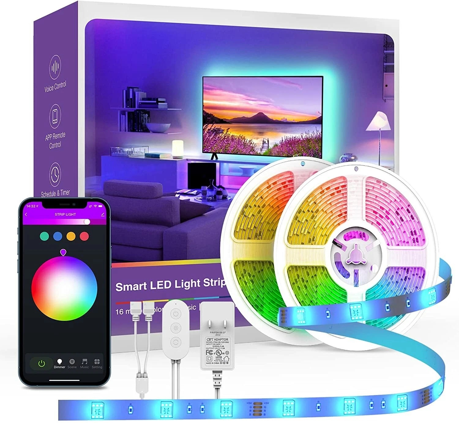 Close Out - LED Strip Light 5050 RGB Color Changing Alexa Google Smart Home TV App Kit Set